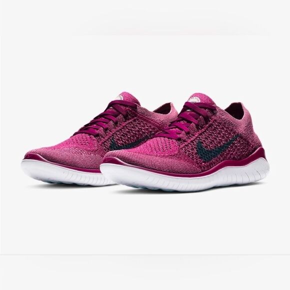 Women’s Nike Free RN Flyknit Size: 9.5 Raspberry Red/Blue - Picture 2 of 11